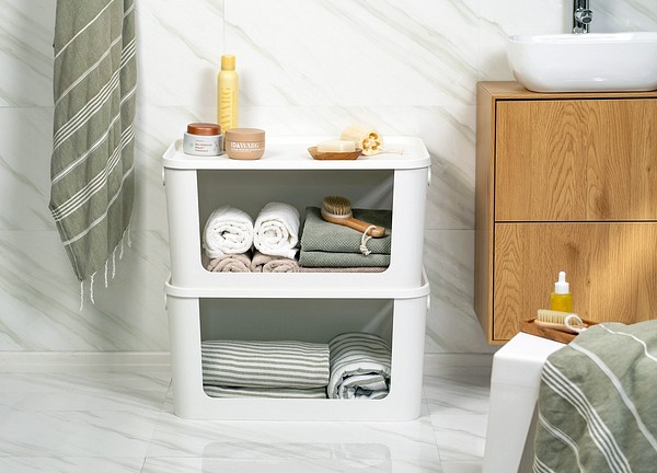 SmartStore Module storage boxes in bathroom