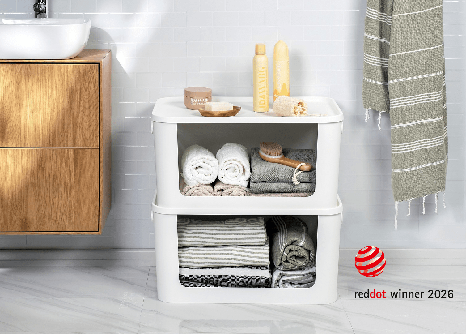 SmartStore Module storage boxes in bathroom